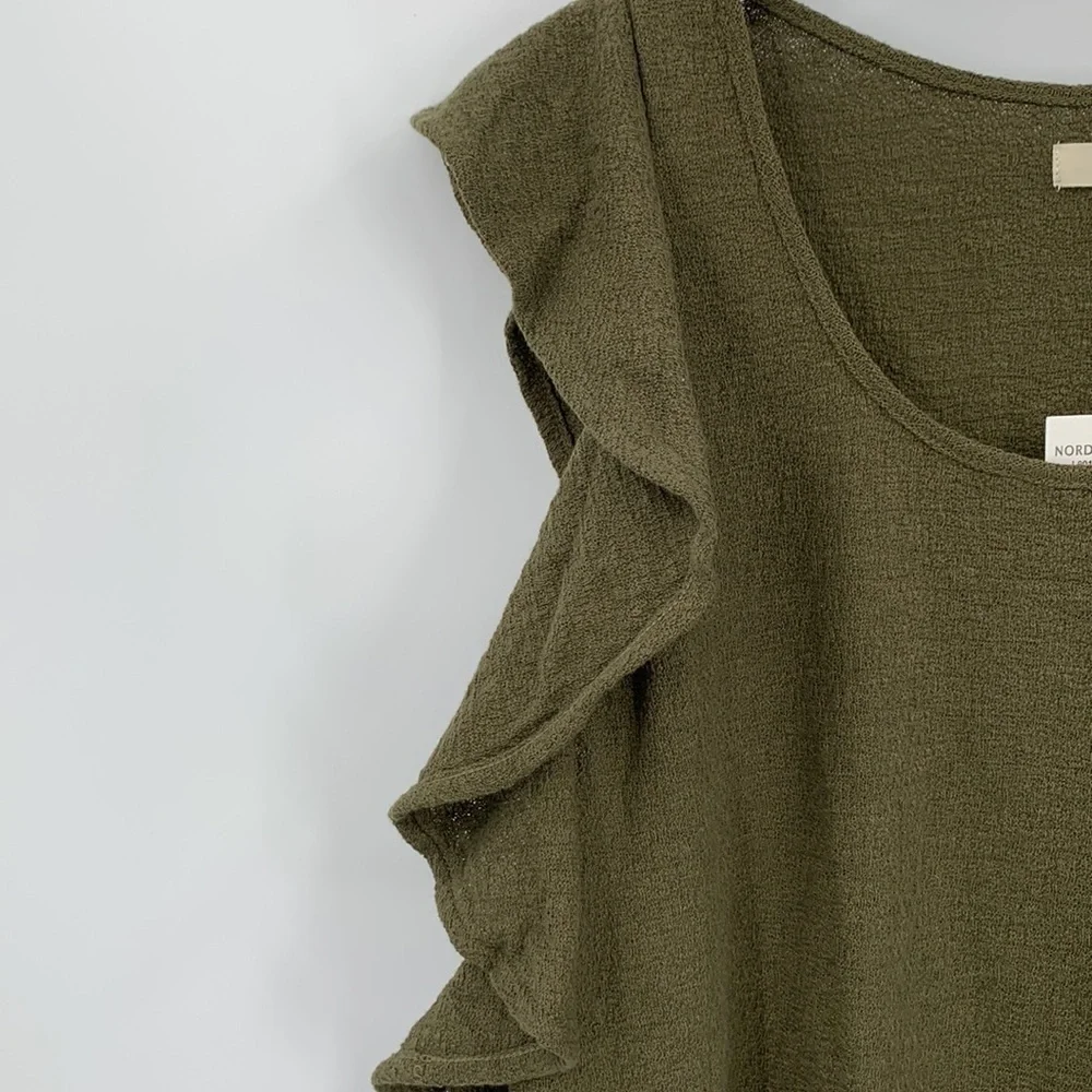 Madewell Ruffle sleeve sleeveless top shirt blouse olive knit cotton new 2X